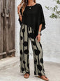 Summer Two Piece Set Printing Loose Casual Wide Leg Pants Loose Bat Short Sleeve Top Women Elastic High Waist Fashion Pants Set