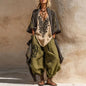 Summer Short Sleeve Loose Robe Set Woman Sexy V Neck Slit Top+Wide Leg Pants+Long Cardigan 3 Piece Suit Spring Print Chic Outfit