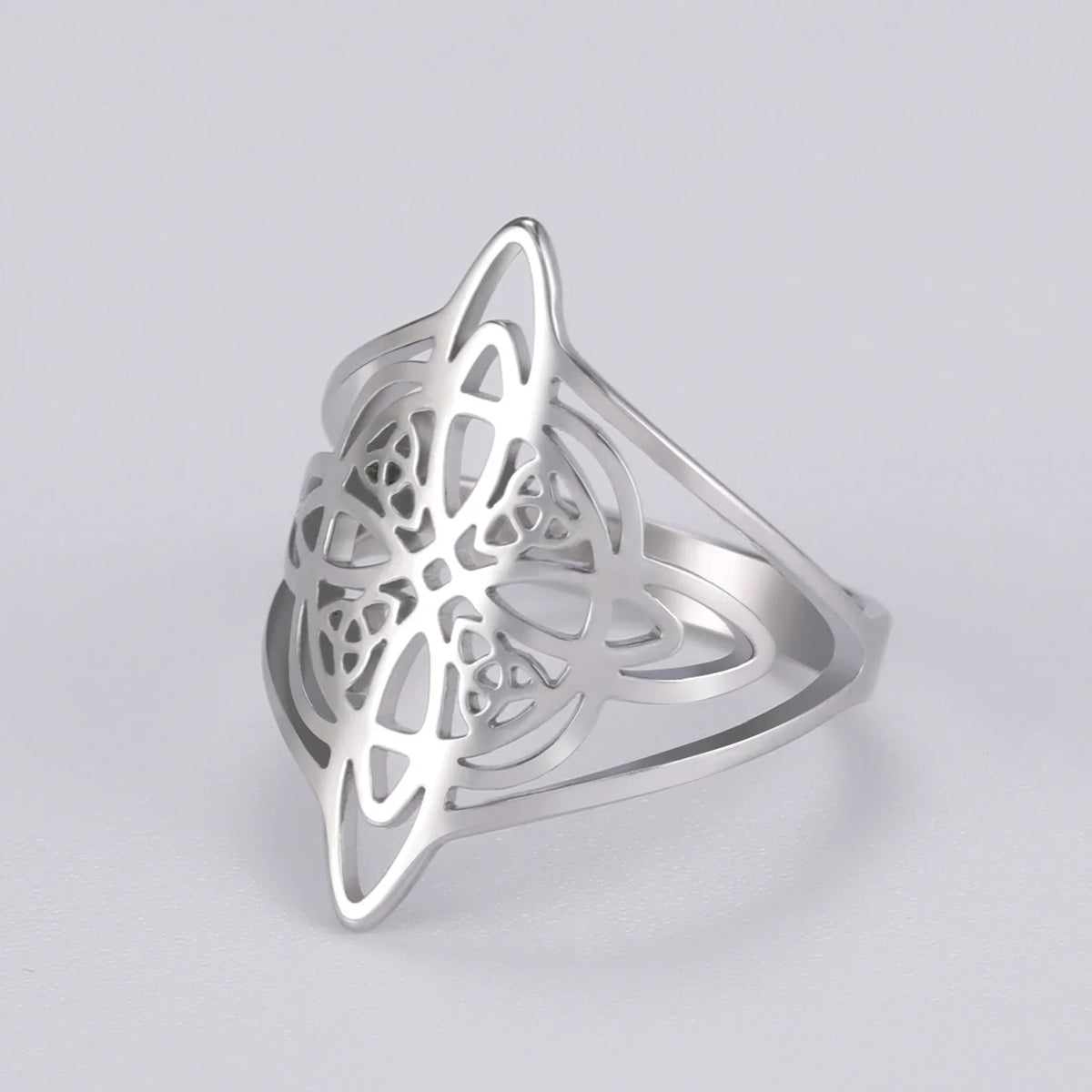 LIKGREAT Witch Knot Ring for Women Men Hollow Stainless Steel Finger Rings Celtic Vintage Amulet Protection Couple Jewelry Gifts