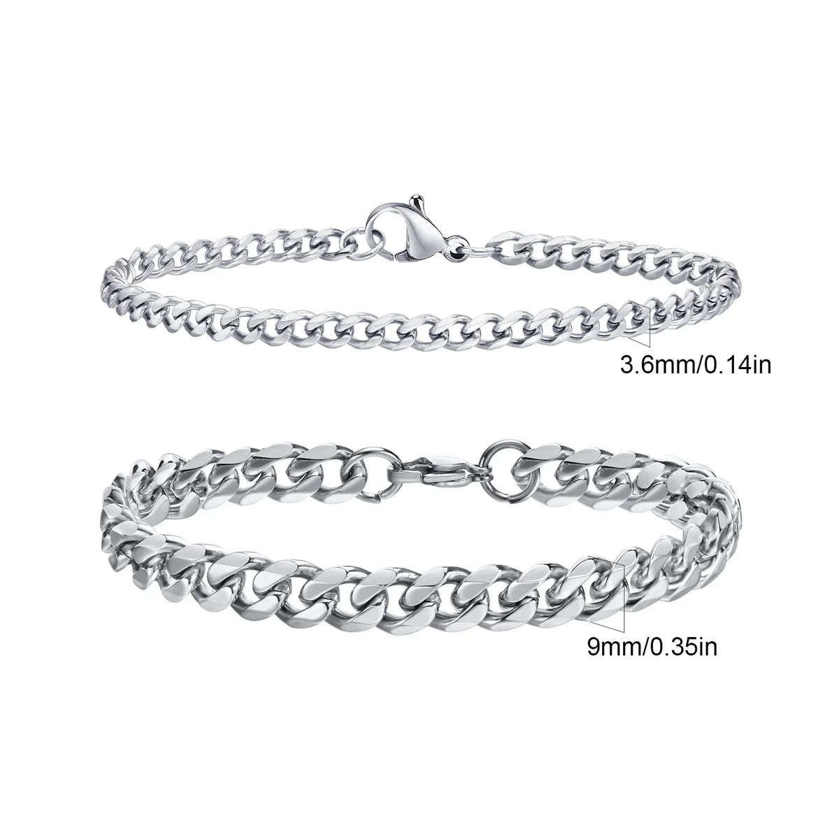 2pcs Men's Chain Bracelets, Stainless Steel Silver Gold Black Color