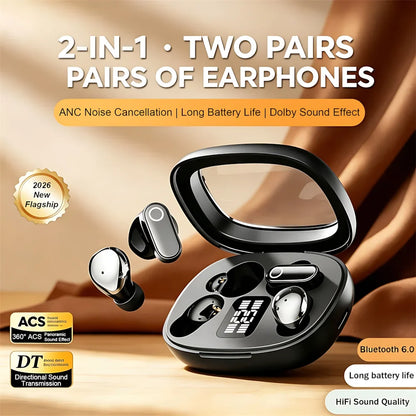 2-in-1 True Wireless In-ear Earphones Bluetooth Digital Earplug 9D Stereo 0 Delayed Game Couple Birthday Gift HD Call Headphones