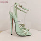 Sexy Gold Cross-tied Sandals Open Toe Shallow Super High Heels Fashion Buckle Straps Stiletto Catwalk Women Shoes Summer 2025