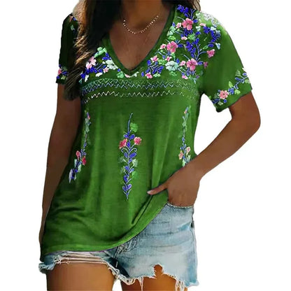 Bohemian V-Neck Short Sleeve T-Shirt