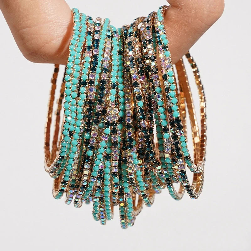 5pcs Fashion Colorful Acrylic Crystal Rhinestone Elastic Bracelet for