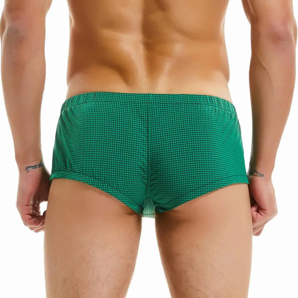 SEOBEAN Boxers Men's Underwear Boxer Shorts Arrow Panties Home Lounge Plaid Shorts Breathable Underpants Men Sleep Bottoms