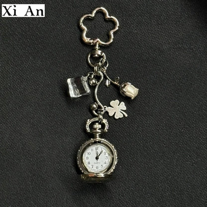 Original Hollow Heart Pocket Watch Chain Keychain Design Steampunk Clock Vintage Necklace Pendant Jewelry Watch Men Women Gift