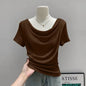 Summer Thin One Shoulder Short Sleeved T-shirt Feminine Temperament Summer Irregular Slim Fit Spicy Top Women Clothing