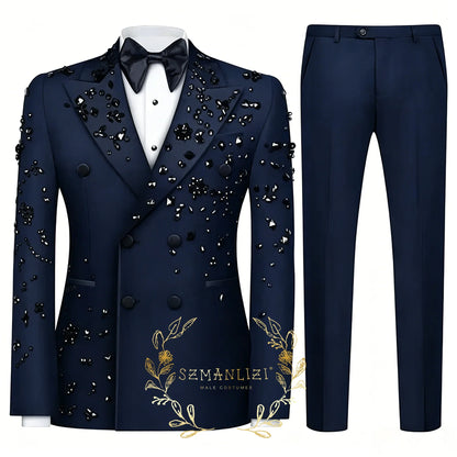 Fashion Burgundy Boy Suit Crystals Wedding Tuxedo Double Breasted Formal Child 2 Pieces Blazer Pants costume enfant garçon