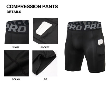Compression Shorts Men with Pocket, Spandex Running Shorts Sport Athletic Workout Performance Underwear