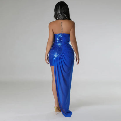 Women's New Sequined Dress Split Bead Tube Top Dress