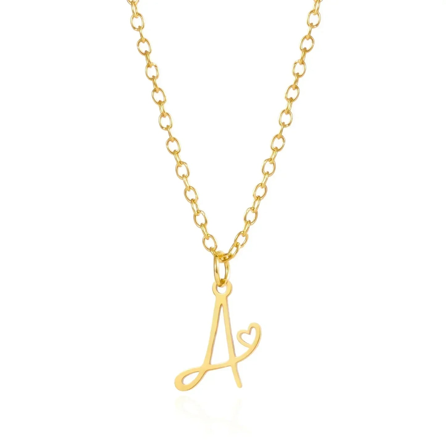 26 Initial Letters Heart Pendant Stainless Steel Necklace for Women Gold Color A-Z Alphabet Choker Chain Birthday Jewelry Gift