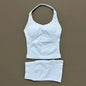 2 Pieces Shorts Yoga Set Women Backless Halter Tops High Waist Seamless Shorts Gym Suit Fitness Sportswear Workout Sets