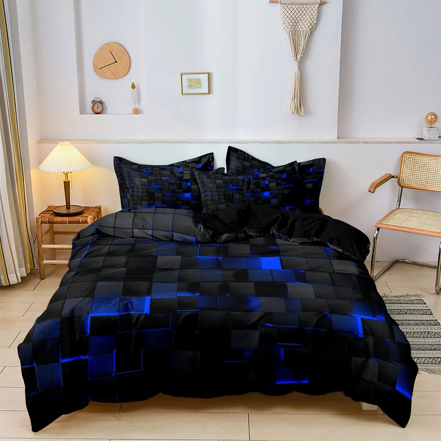 3pcs Luxurious Geometric Grid Plaid Print Soft Comfortable Duvet Cover