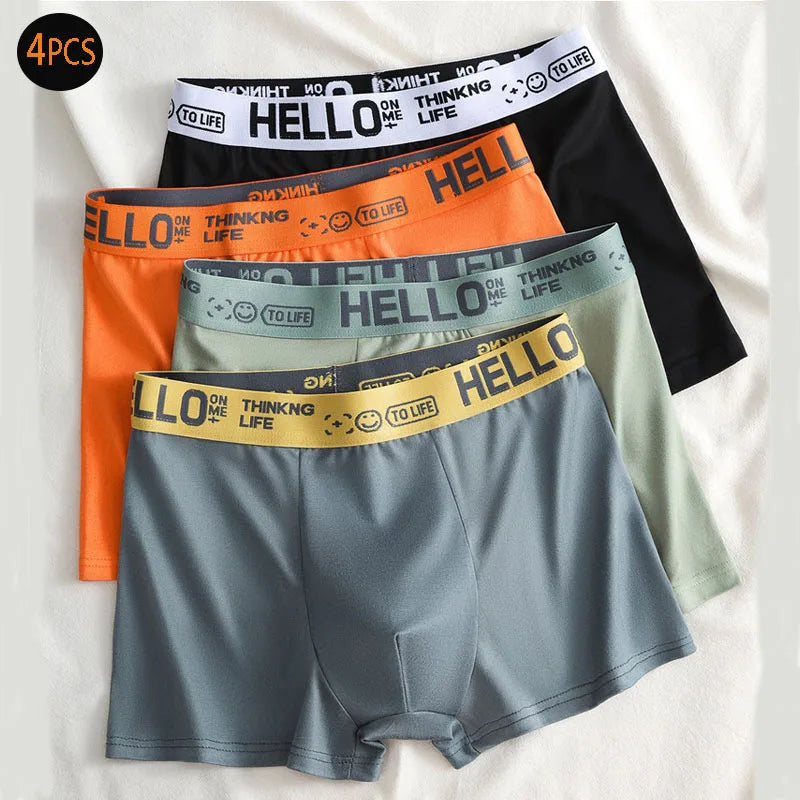 4PCS Mens Underwear Men Fashion Underpants Male High Stretch Boxer Panties Shorts Breathable Soft Shorts Comfortable Plus size