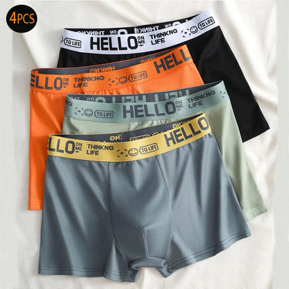 4PCS Mens Underwear Men Fashion Underpants Male High Stretch Boxer Panties Shorts Breathable Soft Shorts Comfortable Plus size