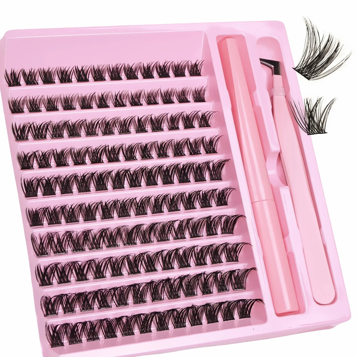 DIY Individual Lash Clusters Kit, Wispy D Curl False Eyelashes Complete Extension Set with Lash Bond Easy to Apply