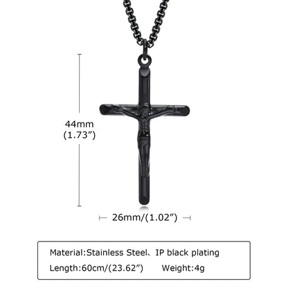 Stainless Steel Cross Necklace Catholicism Jesus Pendant Gold Color Collar Church Prayer Faith Jewelry for Men Women Gift