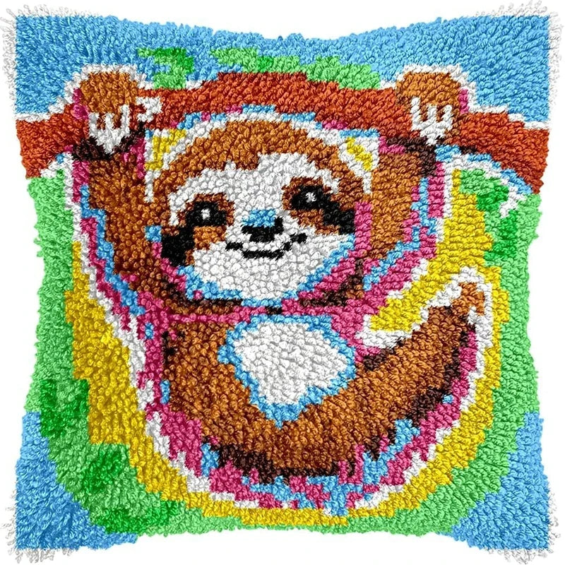 Cunning Fox Smyrna Buttons Package Latch Hook Pillow Kit Bunny Embroidery Design Plush Animal Canvas Craft for Home Decor Gifts