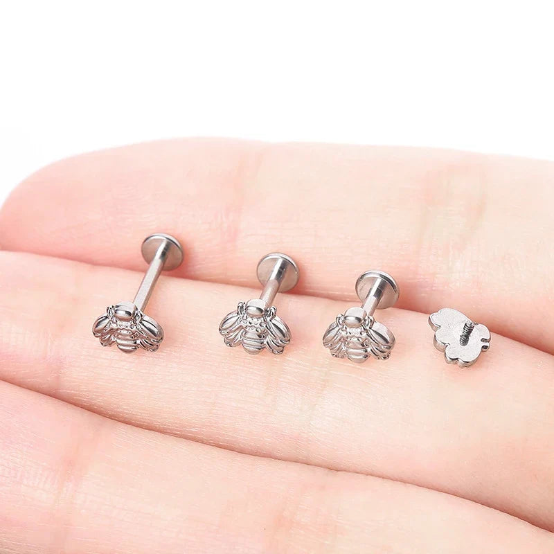 G23 Titanium Snake Bee Feather Labret Piercing 16G Internal Thread Earring Stud Cartilage Helix Body Jewelry
