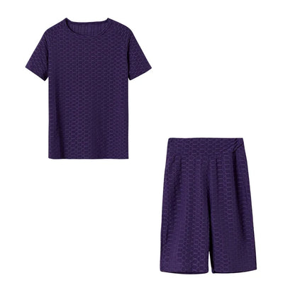 New Summer Round-Neck Solid Color Short-Sleeved Two-Piece Yoga Shorts
