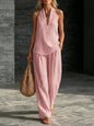 Women's Casual Two-piece Set Spring Summer Striped Wide-leg Pants Halter Top Cotton And Linen Two-piece Set For Women Clothing