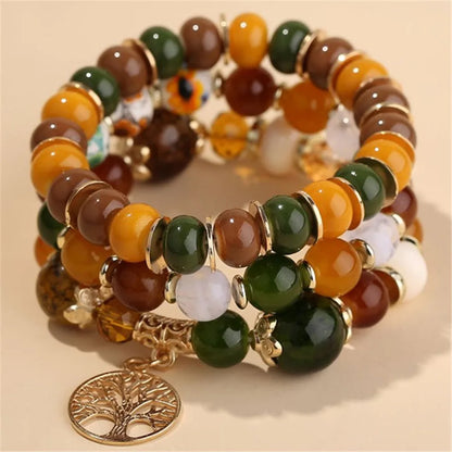 DIEZI Ethnic Bohemian Multicolor Crystal Beads Strand Bracelets Women Men Heart Tree Of Life Charm Bracelet Pulseira Feminina
