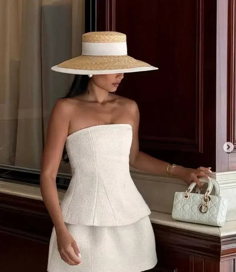 Straw summer hat French elegant ladies seaside travel sun hat Hepburn style wide brim hat  햇빛가리개 모자 모자