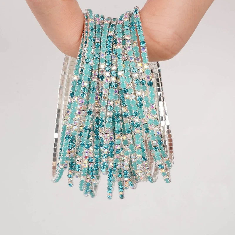 5pcs Fashion Colorful Acrylic Crystal Rhinestone Elastic Bracelet for
