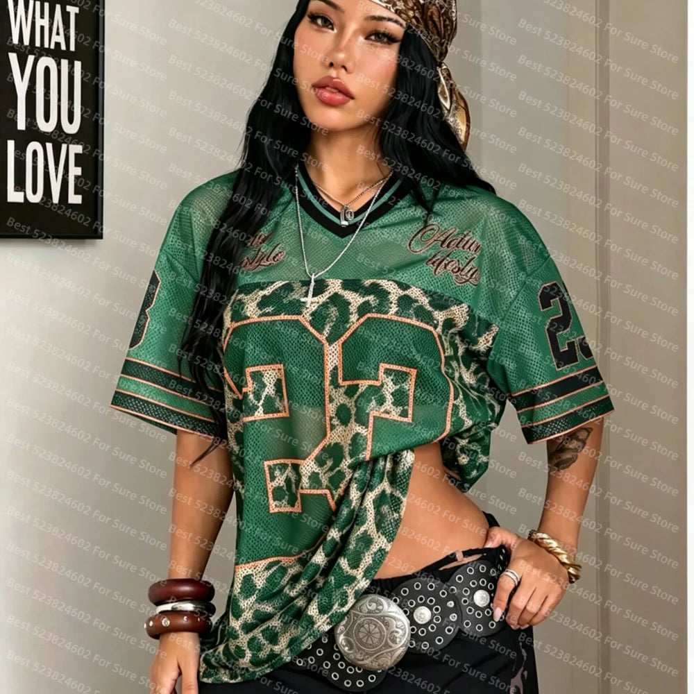 Mesh Colorblock Streetwear Graphic T-Shirt