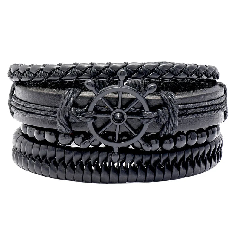 Modyle Multi-layer Gothic Leather Bracelet Set Punk Viantage Wings Charms Handwoven Bracelets for Men Jewelry Gifts