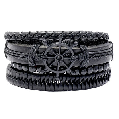 Modyle Multi-layer Gothic Leather Bracelet Set Punk Viantage Wings Charms Handwoven Bracelets for Men Jewelry Gifts