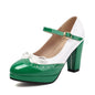 Women Shoes Sweet Candy Color Patent Leather Mary Jane Chunky Heel Ankle Strap Pumps Party Cosplay Uniform Paty Wedding Dress
