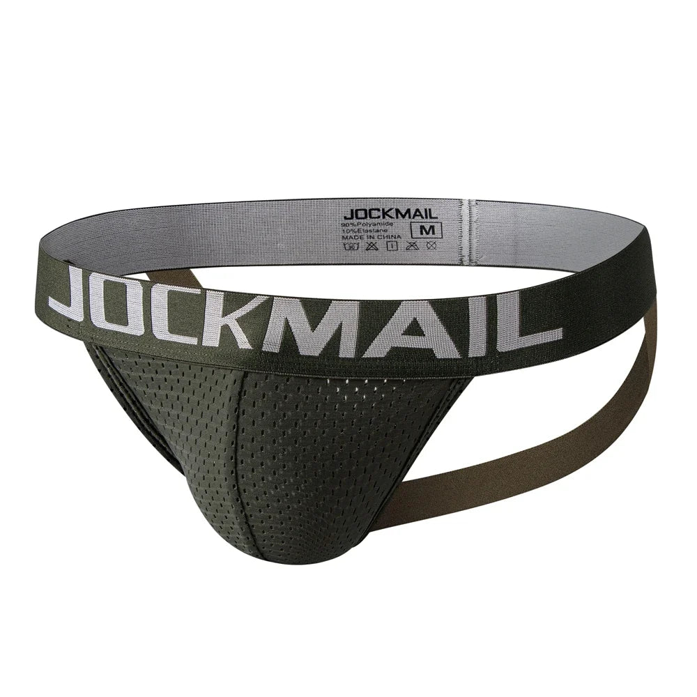 Jockmail Mens Jockstrap Mens Panties Sexy Gay Men Underwear Sissy Calzoncillos Hombre Slip Thong Mesh Low Waist Breathable