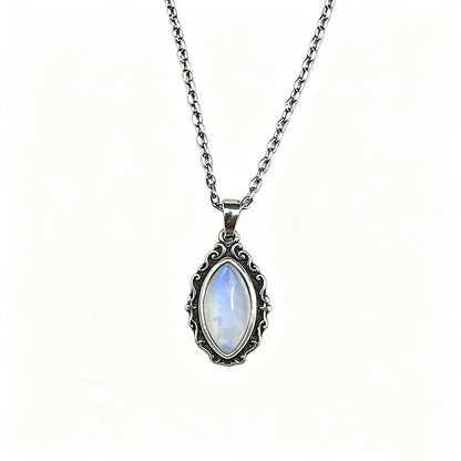 Vintage 925 Sterling Silver Necklaces with Natural Moonstone 12*6MM Simple Pendant Necklaces Party Fine Jewelry For Women Men