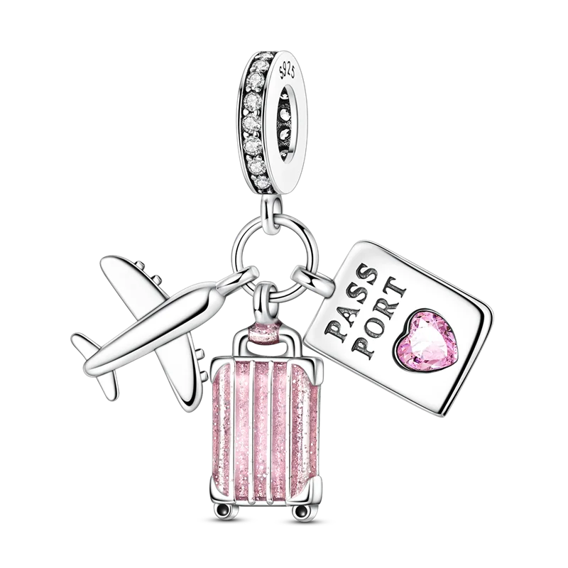 Charms Bead 925 Sterling Silver Pink Butterfly Luminous Firefly Dangle