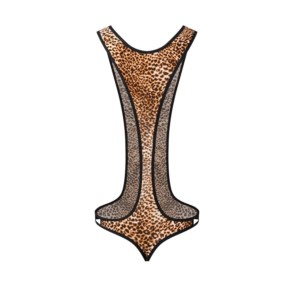 Leopard Men's Bodysuits Building Shapers Tights Men Singlet Underwear Bikini Sexy Men T-Back Jumpsuit Stretch Thongs Jockstrap