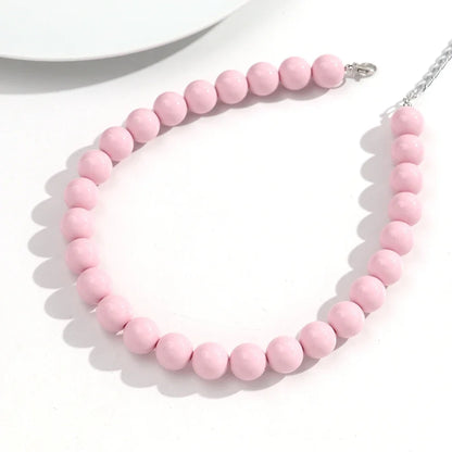 Boho Colorful Acrylic Big Ball Bead Chain Necklace Trendy Handmade