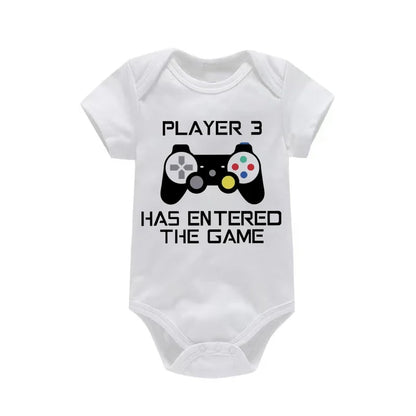PLAYER 3 Newborn Romper Casual Short Sleeves Baby Boy Clothes Bodysuits Cartoon Graphic Toddler Girls Jumpsuits