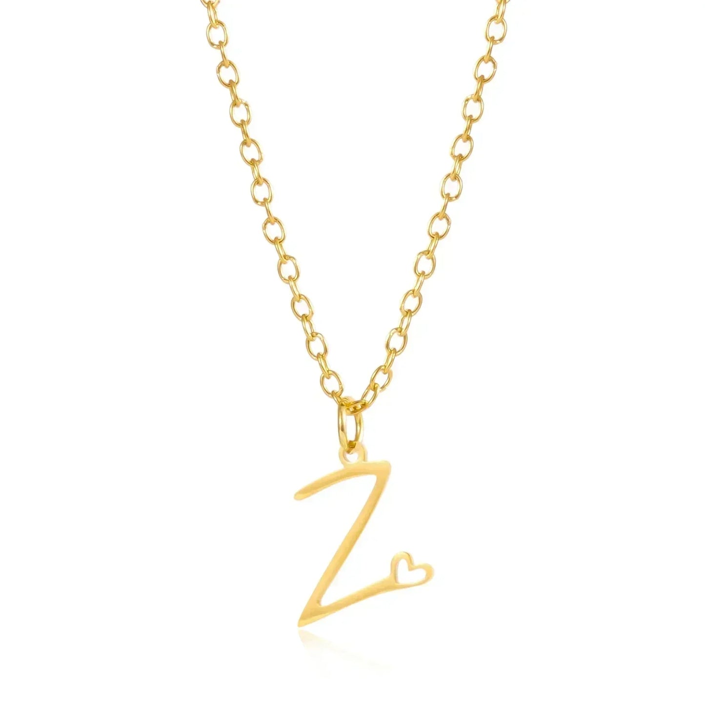 26 Initial Letters Heart Pendant Stainless Steel Necklace for Women Gold Color A-Z Alphabet Choker Chain Birthday Jewelry Gift