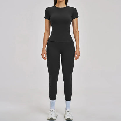 Gym Set 2PCS Yoga Suit Sports Outfit Women Tracksuit Running Workout Clothes Short Sleeves Sport Bra Athletic Wear Yoga Clothing
