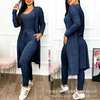 Jumpsuit & Coat Set Autumn Women Drawstring Pocket Pants Sets One