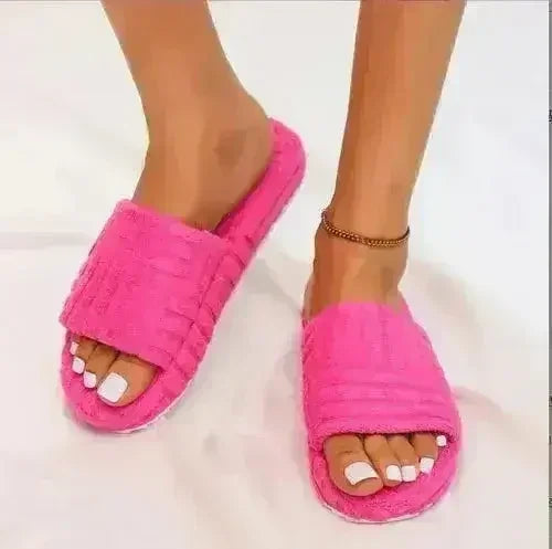 Thick Bottom Embossed Cotton Fur Women Slides