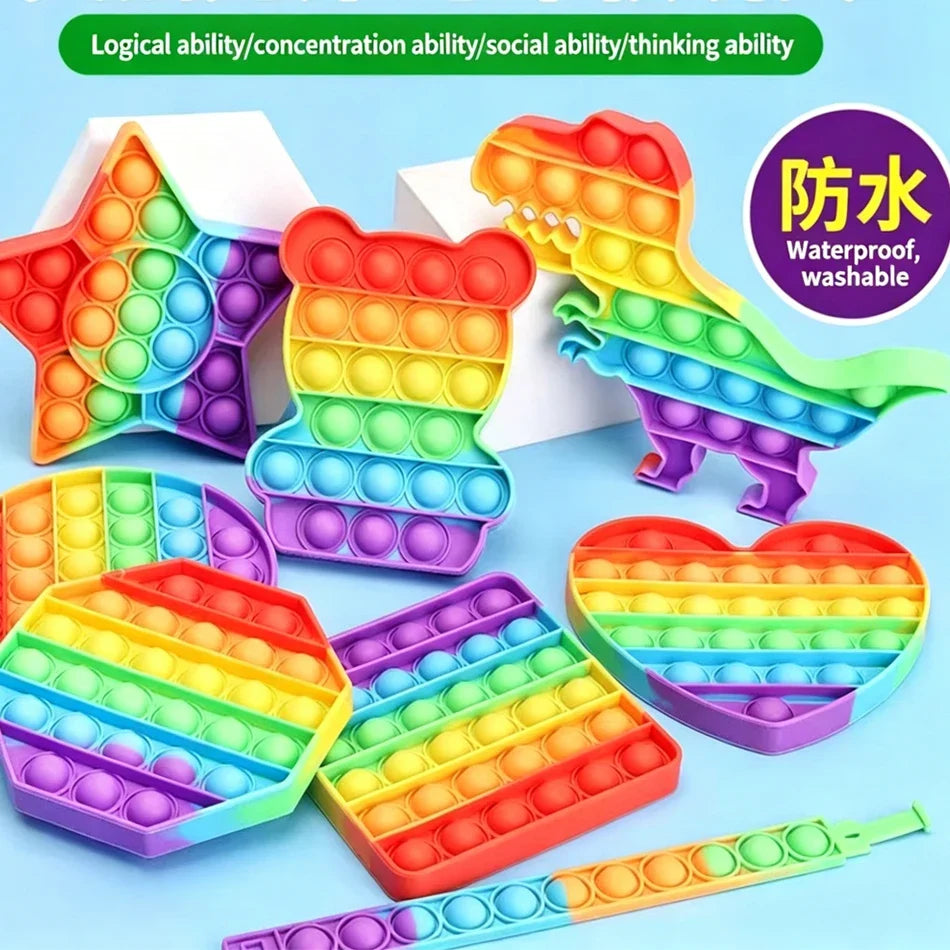 Rainbow Square Round Fidget Toys Push Bubble Sensory Toys Big Size 20cm Autism Needs Squishy Stress Relief Toys Children Gifts