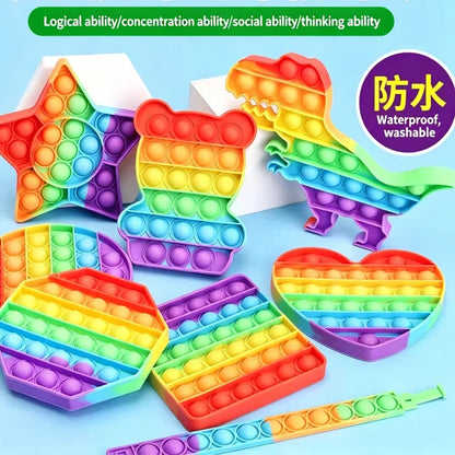 Rainbow Square Round Fidget Toys Push Bubble Sensory Toys Big Size 20cm Autism Needs Squishy Stress Relief Toys Children Gifts