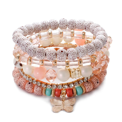 3pcs Boho Bohemian Pink Butterfly Pendant Charm Beads Bracelets Set For Women Stone Wristband Bracelet Bangles Pulseras Feminina