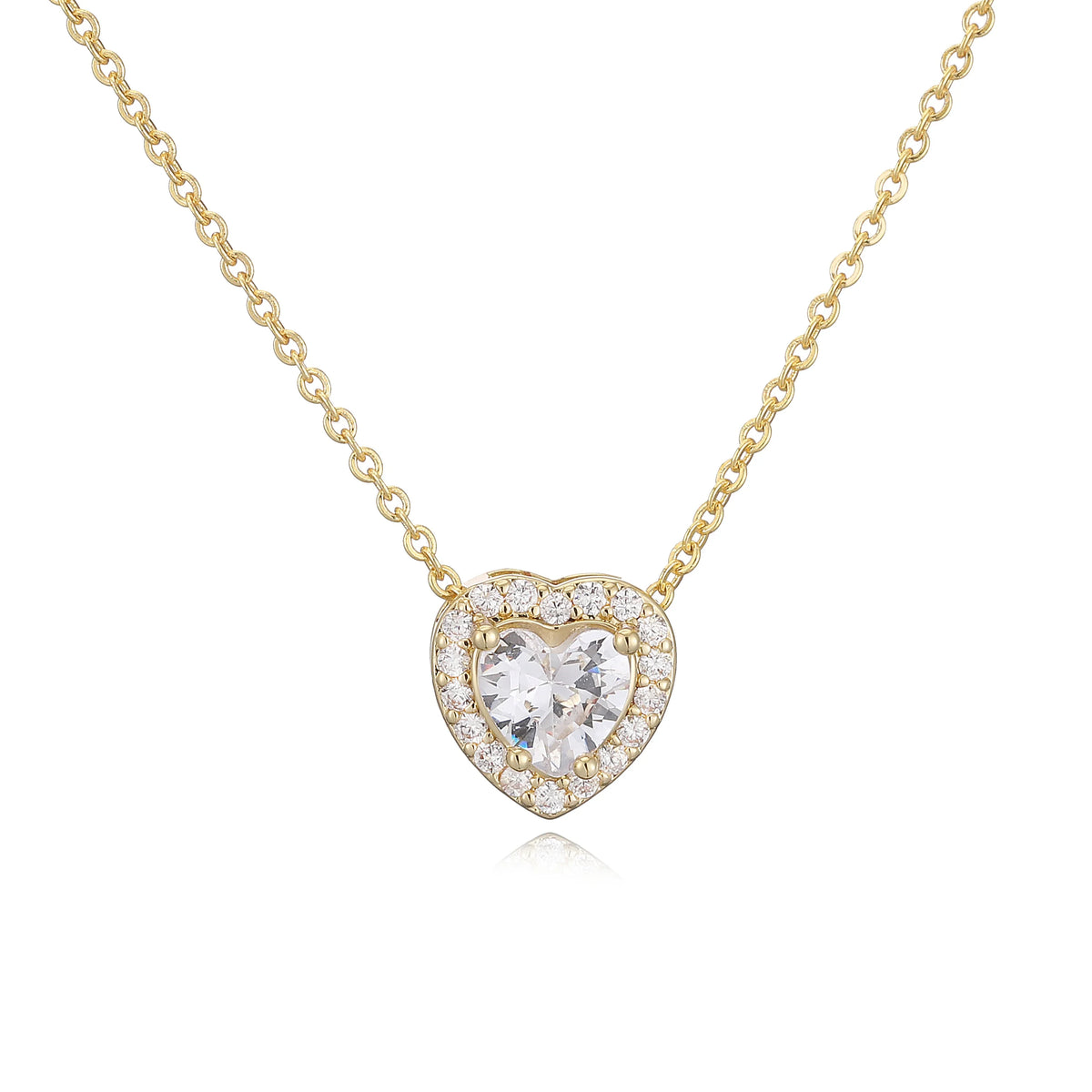 HECHENG Luxury Colored Crystal Heart Pendant Ocean Heart Necklace Brass Golden Plated Material Women's Wedding Necklace