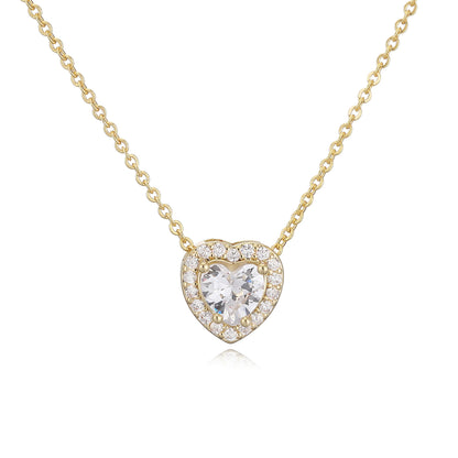HECHENG Luxury Colored Crystal Heart Pendant Ocean Heart Necklace Brass Golden Plated Material Women's Wedding Necklace