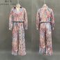 Boho Paisley Print Two-Piece Set for Women Sexy V-Neck Long Sleeve