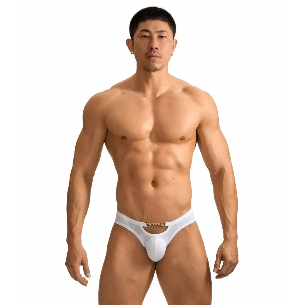 New personalized men's metal chain sweat-absorbing ice silk underwear, cross-border low-rise briefs GT502