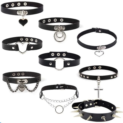 Pink Harajuku Gothic Spike Rivet Star Necklaces Collares Hip Hop Rock Black Bowknot PU Lace Leather Sexy Y2K Girl Choker Jewelry